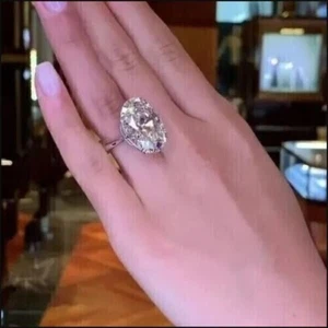 Lab-Created Diamond 5 CT Oval Solitaire Engagement Ring 14K White Gold Plated - Picture 1 of 3