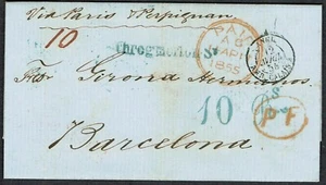 1855 Lettersheet London to Barcelona via Paris and Perpignan - Picture 1 of 2