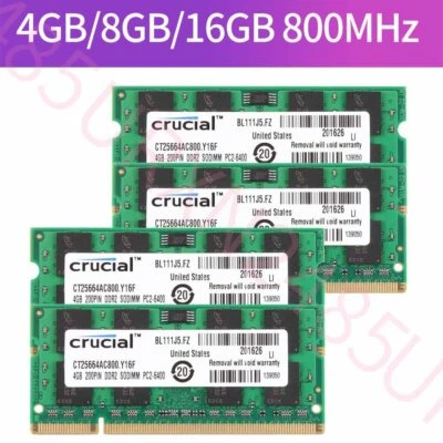 For Crucial 16GB 8GB 4GB 2G 1G PC2-6400 DDR2-800MHz 200Pin 1.8V Notebook RAM Lot - Image 1 of 4
