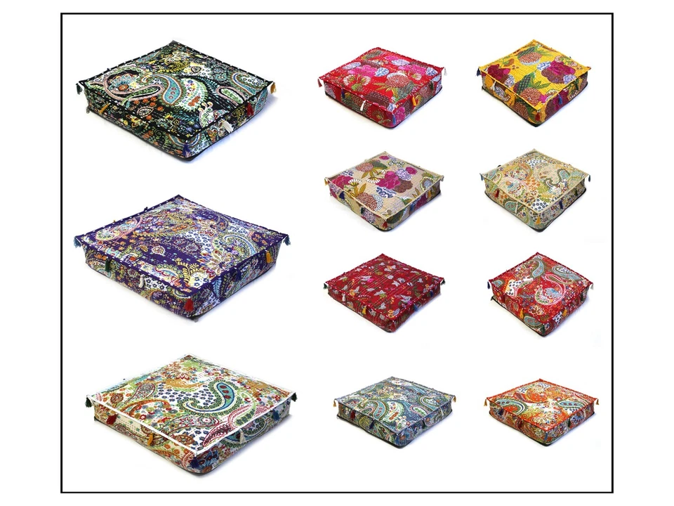 New Multicolor Kantha Cushion Box Cover Square Floor Decorative Cushion Cover US - Image 1 of 1