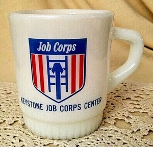 KEYSTONE JOB CORPS CENTER MUG WHITE MILK GLASS DRUMS PENNSYLVANIA ANCHOR HOCKING - Picture 1 of 6