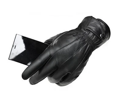 Mens Black Leather Gloves Fleece Lined Internal Size S M L XL XXL - Image 1 of 4