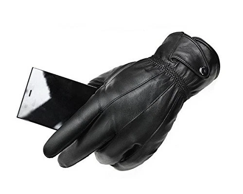 Mens Black Leather Gloves Fleece Lined Internal Size S M L XL XXL - Image 1 of 4
