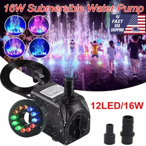 16W 12 LED Lights Submersible Water Pump for Fountain Pool Garden Pond Fish Tank - Picture 1 of 12