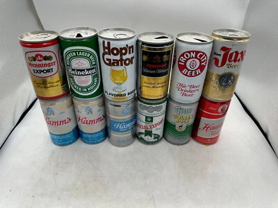 12 latas de cerveza ~ Hop'n Gator Heineken Iron City Jax Hamm's Henninger Hauenstein Foto 1 de 4