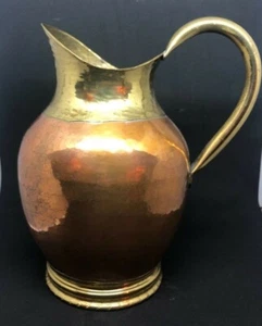 Brocca d'acqua vintage grande belga rame e ottone vera dinanderie - Foto 1 di 10