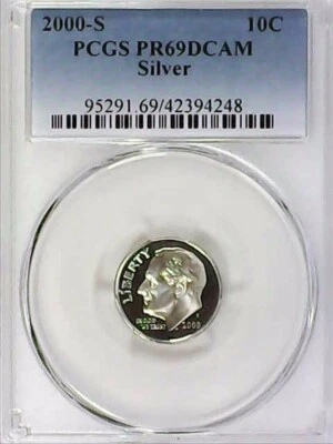 2000-S 10C Roosevelt Dime  PCGS PR69DCAM 90% Silver 22hcc0622 - Image 1 of 4