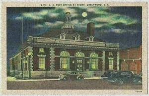 Oficina de Correos de Estados Unidos por la Noche, Greenwood, Carolina del Sur 1930 - Imagen 1 de 2