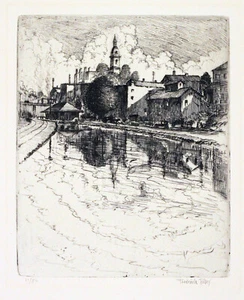 Frederick Polley "Canal Reflections" 7" x 5", Signed, Etching - Picture 1 of 2