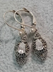 Judith Jack Sterling Silver 925 Marcasite Dangle Earrings Gently Used See Pics  - Picture 1 of 10
