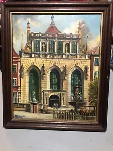 GDAŃSK - ARTUS COURT OIL PRINTING: OBRAZ OLEJNY 34x30cm Framed By Krawczyk 1988 - Picture 1 of 4