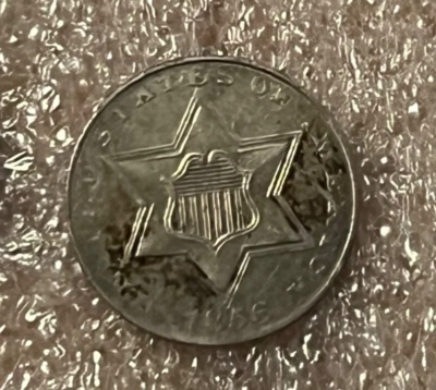 1856 Three Cent Silver ,  some toning , nice XF / AU - Image 1 of 4