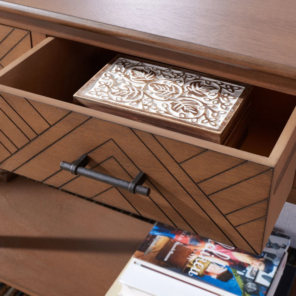 Home Collection Peyton Brown 3-Drawer Lower Shelf Console Table CNS5705C