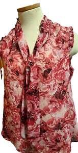 White House Black Market Gr. S rosa Blumen V-Ausschnitt ärmellos Tunika Top Bluse - Bild 1 von 4