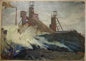 Ukrainian Soviet Oil Painting realism 1950s industrialism coal mine - Picture 1 of 7