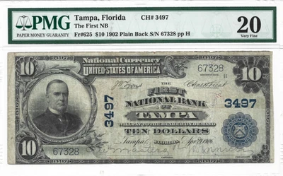 1902 PB $10 National Banknote The First National Bank of Tampa Florida 3497 FL - Image 1 of 2
