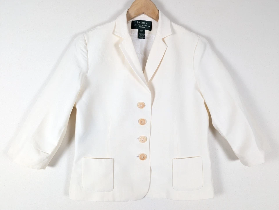 Blazer Lauren Ralph Lauren Petite Seda Lino Marfil Mujer 6P Chaqueta Completamente Forrada Foto 1 de 4