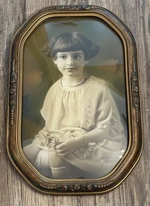 Bilderrahmen Holz oval um 1900 konvex Blase Glas Mädchen Portrait Art Deco 17,5" - Bild 1 von 12