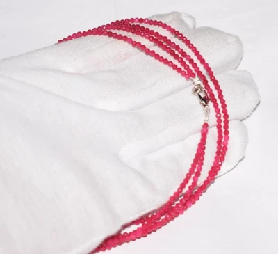 Natural Rubí Rojo Piedra Preciosa 2.5MM Perlas con Caras 925 Plata 14" 2 Capas - Imagen 1 de 4