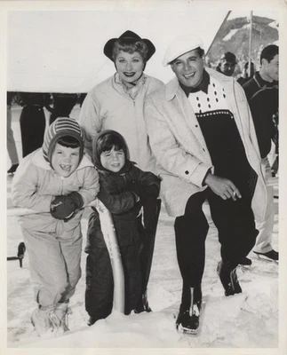 Lucille Ball Desi Arnaz Lucie & Desi Jr Original 8x10 Photo 1957 at ski resort - Image 1 of 2