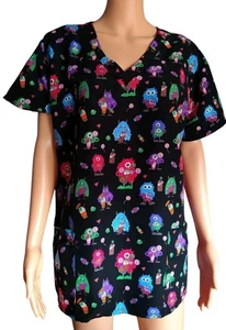 Gabby Brooke Little Monsters and Candy Scrub Top Sz Large Black Halloween - Picture 1 of 5