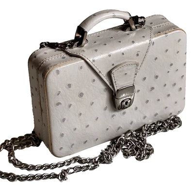 Women's Vintage Estelle Danan Paris Ostrich Leather White  Mini Bag  with Mirror - Image 1 of 4