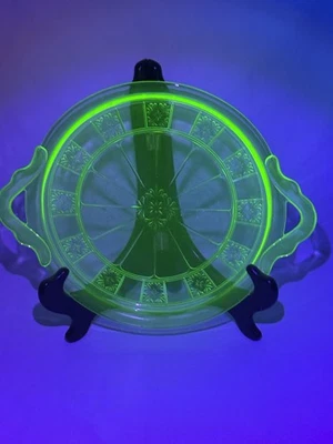 Jeannette Doric & Pansy Uranium Green Depression Glass 12.5” Handled Tray 💚 - Image 1 of 4