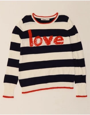 DESIGUAL Womens Boat Neck Jumper Sweater UK 14 Medium Navy Blue Striped DD67 - Image 1 of 3
