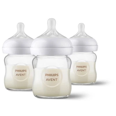 Biberón de vidrio Philips Avent con pezón de respuesta natural - 4 oz/3 paquete Foto 1 de 4