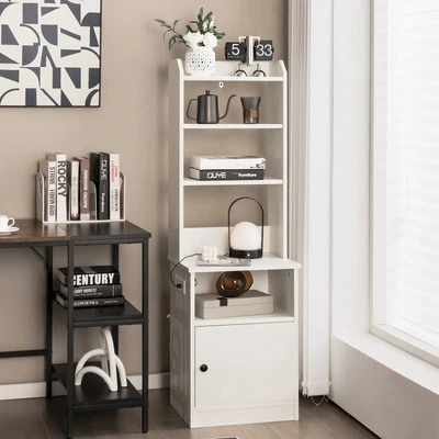 Bedside End Side Table Bookshelf Nightstand w/ Charging Station - Image 1 of 4