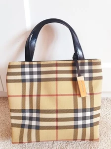 Burberry London Small Beige Canvas Tartan Leather Handbag - Picture 1 of 12