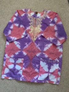 Unisex Tie Dye Tunic Top 100% Cotton XL Kenya Deep Pockets - Picture 1 of 8