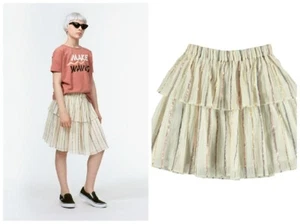 MOLO BROOKE BEIGE METALLIC STRIPE LINED PULL ON RUFFLE SKIRT 13 14 - Picture 1 of 4