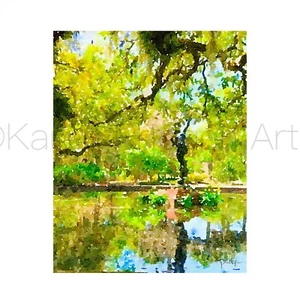 Tarjeta de Arte ACEO ATC Estampado en Acuarela Firmada Brookgreen Garden Paisaje - Imagen 1 de 5