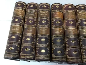 James Fenimore Cooper 1/2 Leather Binding Gold Gilding 30 Novels in 15 Volumes - Picture 1 of 24