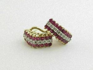 1.50CT Lab Created Ruby & Diamond Omega Back Earrings 14K Yellow Gold Finish - Picture 1 of 4