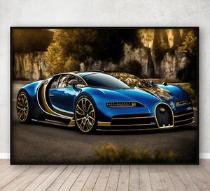 Póster de coche deportivo Bugatti Chiron dormitorio arte de pared decoración del hogar impresión A4 enmarcado - Imagen 1 de 3