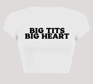 Big Tits (•Y•) Big Heart Sexy White Crop Top T-Shirt Size Large Final Sale - Picture 1 of 2