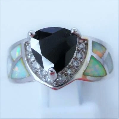 GORGEOUS WHITE  FIRE OPAL/SAPPHIRE  RING UK Size "P" US 8 - Image 1 of 4