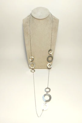 Collana Argento 925 elegante lunga 90 cm donna cerchi effetto satinato - Immagine 1 di 4