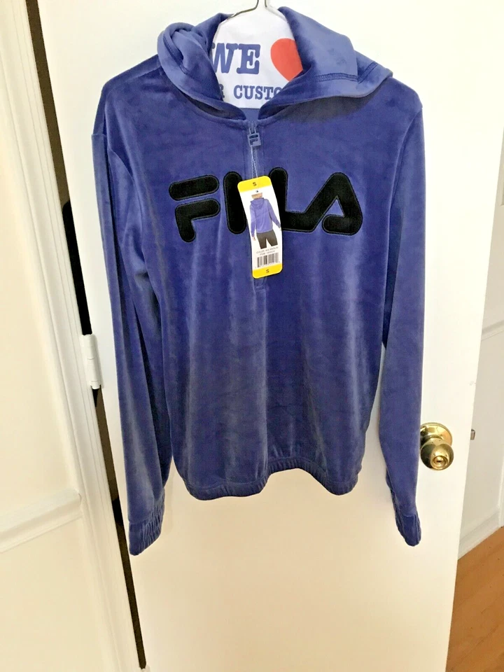Womens FILA Marlin Blue 1/2 Zip Velour Hoodie Jacket Size M Medium