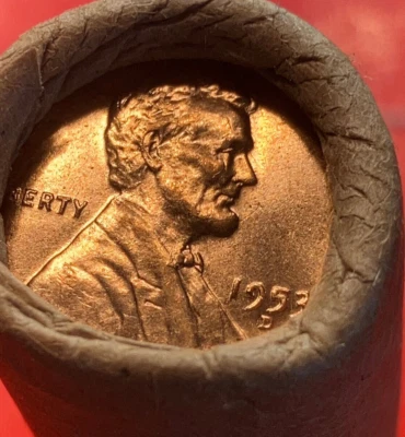 1953-D OBW ORIGINAL BANK WRAPPED ROLL BU UNCIRCULATED LINCOLN WHEAT CENT PENNIES - Image 1 of 4