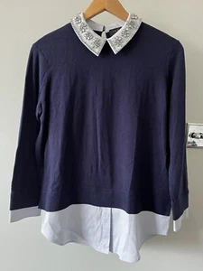 NEW Ted Baker Knitted Jumper Shirt Top With Embellished Collar RRP £195 - Picture 1 of 12