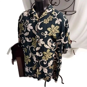 CAMISA HAWAIANA HILO HATTIE MANGA CORTA HOMBRE TALLA L VERDE FLORAL 100% RAYON - Imagen 1 de 4