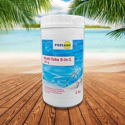 PoolSun Multitabs 5 in 1 Chlor 200g Multifunktionstablette 1kg Pflege Schwimmbad - Bild 1 von 4