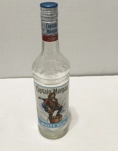 Empty Captain Morgan Caribbean white rum embossed glass bottle bar decor - Picture 1 of 10