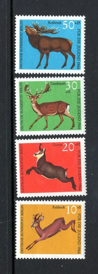  Germany Berlin 1966 ROE DEER FALLOW DEER RED DEER SC 9NB37-40 MNH  - Image 1 of 1
