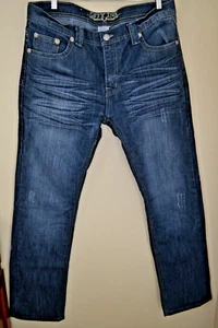 City Tinte Herren Denim blau Jeans Klappe Tasche dicker Stich Größe 36 x 32 - Bild 1 von 7
