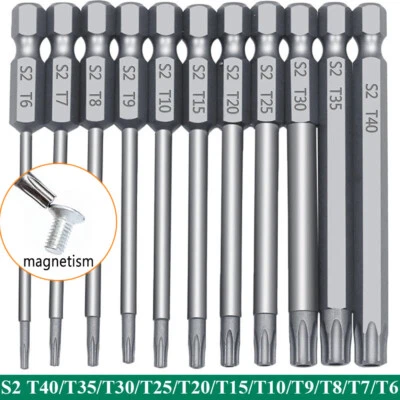 T5 - T50 Long Torx Screwdriver Driver Bit Hex Shank Set Security Magnetic Head - Image 1 of 4