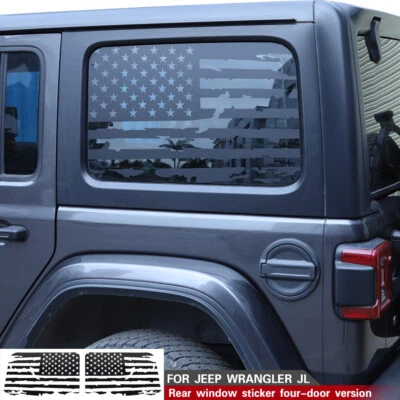 For Jeep Wrangler JL 4 Door 2018-2022 Rear Window USA Flag Decals Stickers Black - Image 1 of 4